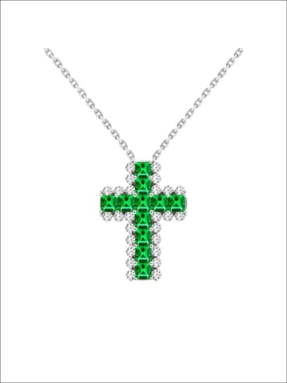 925 Sterling Silver Lab-Grown Emerald Cross Pendant Necklace Set, Princess Cut,
